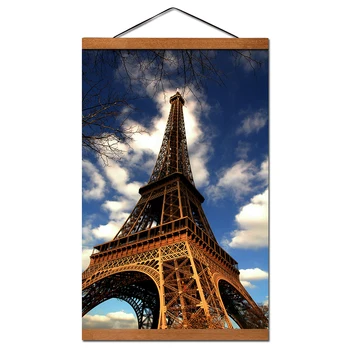 Франция Эйфелева башня Париж Плакаты Настенное искусство Отпечатки на холсте из Тикового дерева Магнитные свитки Картины для декора гостиной