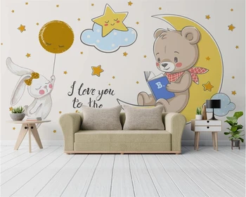 beibehang Индивидуальный воздушный шар фоновое украшение детской комнаты картина современный минималистичный медведь звезда луна обои бумага