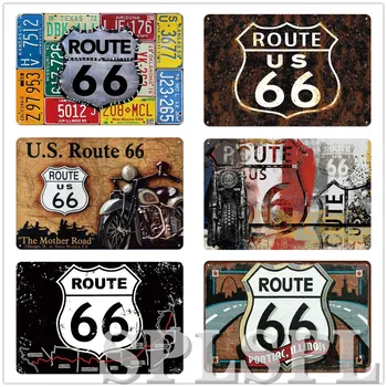Винтажная Металлическая Жестяная вывеска Route 66 American Route 66 Bar Pub Sign Garage Home Внутренний и Наружный декор Металлические Настенные художественные Таблички Плакаты
