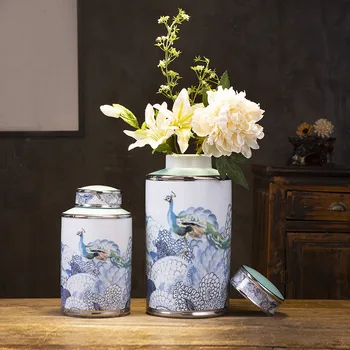 Винтажная керамическая ваза, банка для имбиря, обычная банка, цветочный горшок с рисунком павлина, Настольная цветочная композиция, украшение дома