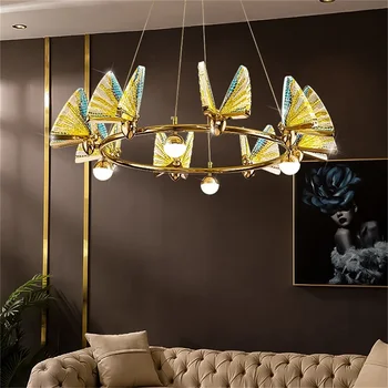 Разноцветные люстры TEMAR Nordic, светильники, подвесные светильники Butterfly Ring Home для украшения дома