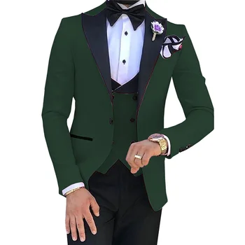 Зеленые Смокинги с лацканами для Официального Свадебного званого ужина Модный Мужской костюм из 3 предметов (Блейзер + Брюки + жилет) Terno Masculinos Completo