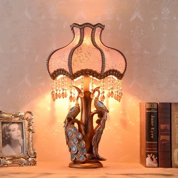 Китайская Классическая лампа Павлин Прикроватная лампа для спальни Европейская Роскошь Теплое Свадебное Украшение Хрустальная Лампа Настольный Туалетный столик Светло-Розовый