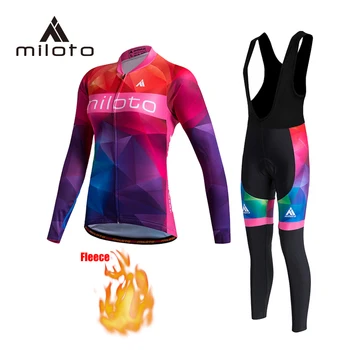 Женская велосипедная одежда Miloto, комплект из джерси с длинным рукавом, зимние теплые флисовые женские костюмы для шоссейных велосипедов, одежда для горных велосипедов