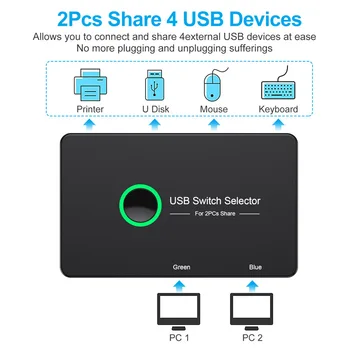 Переключатель USB 3.0 с 4 Портами общего доступа USB Однокнопочный Переключатель USB 3.0 Двухсторонний Общий Доступ для компьютерной мыши Общий доступ к USB-принтеру