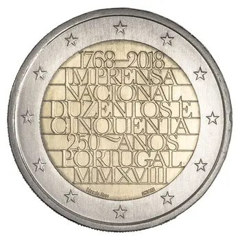 Португалия 2 Евро 2018 Национальная типография монет UNC 250 лет настоящим оригинальным Памятным монетам биметаллические предметы коллекционирования