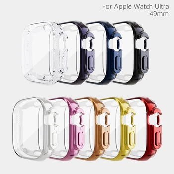 Полный Чехол для часов Apple Watch Series Ultra 49 мм Силиконовый Прозрачный Чехол с Гальваническим Покрытием, Защитная Пленка для Экрана iWatch Accessories