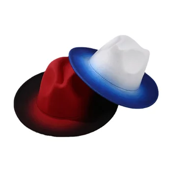 Модная фетровая шляпа градиентного цвета, женская двухцветная шерстяная фетровая шляпа в британском ретро стиле с плоскими полями, уличный солнцезащитный козырек, эффектный цилиндр