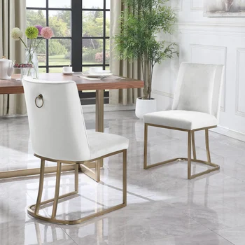 Обеденные стулья, приставной стул с бархатной обивкой, ножки из золотистого металла (комплект из 2-х), для гостиной, спальни и ресторана