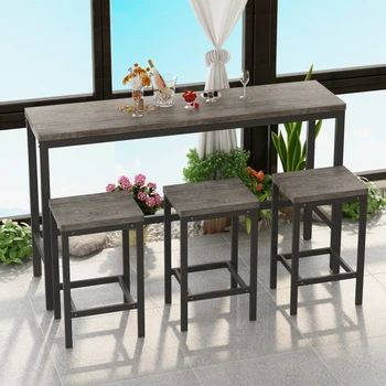 Коричнево-серый Кухонный обеденный стол современного дизайна, Стол для паба, Длинный обеденный стол с 3 табуретками Для внутренней ресторанной мебели