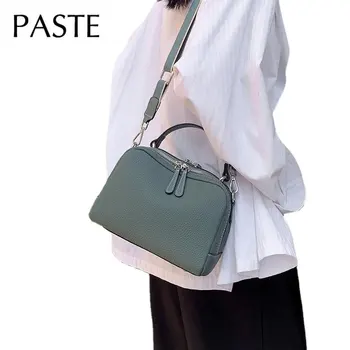 Винтажная Простая двусторонняя сумка с квадратным клапаном с 2 карманами Mian, 100% натуральная кожа, женская сумка через плечо, сине-зеленая сумка для рук