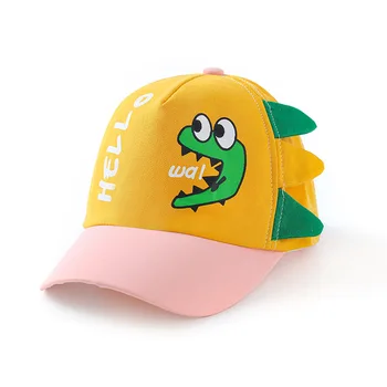 Новая детская шапочка с мультяшным динозавром, мягкая хлопковая бейсболка для мальчиков и девочек, летние солнцезащитные шляпы для маленьких девочек на открытом воздухе