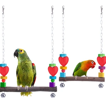 Игрушки для птиц, Деревянная жердочка для маленьких птиц, Качели для попугаев из натурального дерева, Красочные блоки