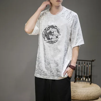 Рубашка-кимоно, мужская азиатская одежда, Японский топ Harajuku, футболка для косплея самурая, кимоно, уличная одежда, Летние топы для хипстеров FF2739