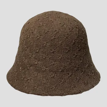 Осенне-зимняя теплая шерстяная полая тканая панама для женщин 2023, модная рыбацкая шляпа, винтажная повседневная вязаная шапка, складная шляпа-тазик