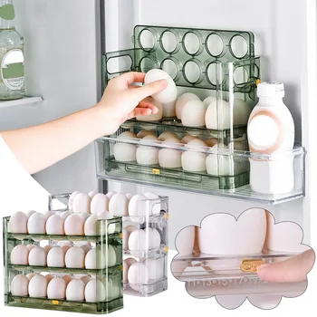 Новый ящик для хранения яиц в холодильнике Может быть обратимым, три слоя по 30 коробок для яиц, лоток для яиц на домашней кухне, многослойная подставка для яиц