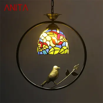 Подвесной светильник ANITA Tiffany из светодиодного креативного цветного стекла, подвесной светильник в виде птицы для дома, столовой, спальни, балкона