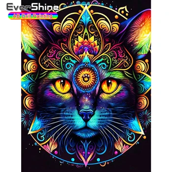 Алмазная Мозаика EverShine Cat AB Drill Алмазная живопись Животное Изображение из горного хрусталя Цветочная вышивка Новое Поступление Настенное искусство