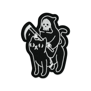 Нашивки с изображением Мрачного Жнеца и кота, вышитые утюгом, нашивки с вышивкой для одежды, значки с готическим черепом, подарки на Хэллоуин, сделай САМ