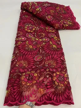 Высококачественная Африканская кружевная ткань Кружевная ткань с вышивкой пайетками Нигерийская Тюлевая Сетчатая Кружевная ткань для вечернего платья D5503