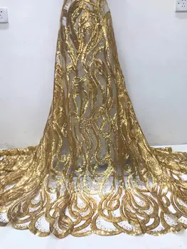 Золотое африканское 3D сари с блестками Ткань Французский тюль сетка кружевное свадебное платье материал 2023 высококачественная нигерийская кружевная ткань из Органзы