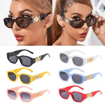 Летние модные солнцезащитные очки в толстой оправе Y2K неправильной формы, солнцезащитные очки винтажных оттенков с металлическим розовым дизайном