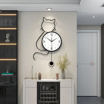 Модные Персонализированные креативные настенные часы с кошкой, Современные часы для гостиной, украшение дома, Часы для входа в ресторан, Настенные часы