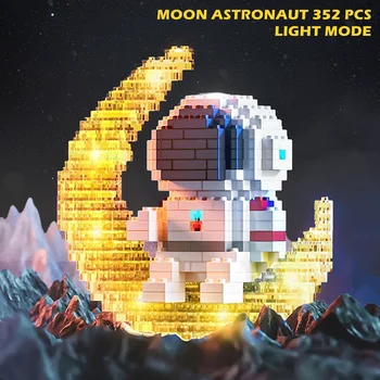 Лунный астронавт, маленькие строительные блоки, мини-головоломка со светодиодной подсветкой, развивающие игрушки, подарки для детей и взрослых