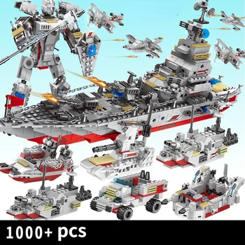 Модели военных кораблей, строительные блоки, конструкторский набор для мальчиков, военно-морской корабль, армейская лодка, самолет, кирпичи, игрушки для детей в подарок