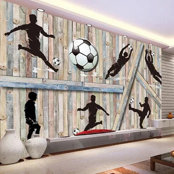 3D обои Современная деревянная доска Футбольные спортивные фотообои Настенная роспись гостиной детской спальни на заднем плане Настенная роспись домашнего декора