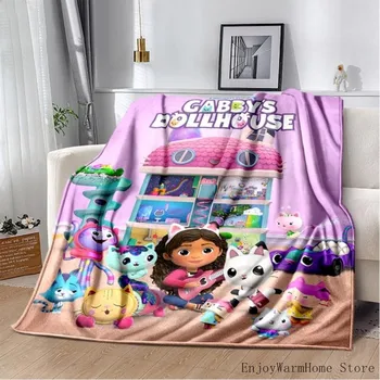 Милое Мультяшное одеяло для кукольного домика Габби, Розовое Фланелевое Пушистое одеяло, Детский подарок, диван для путешествий, постельные принадлежности для кемпинга