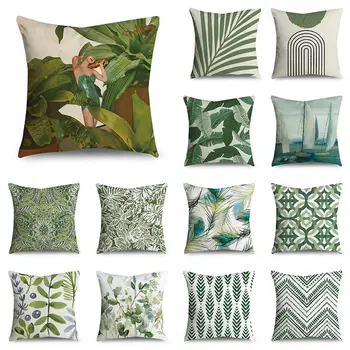 Украшение диванной подушки, украшение гостиной, наволочка, зеленый узор, геометрический чехол для подушки, наволочка