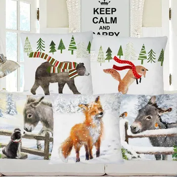 С Рождеством, Ослик, Медведь, Лиса, животные-олени, Чехлы для подушек, Декоративные подушки для дивана 45X45 см