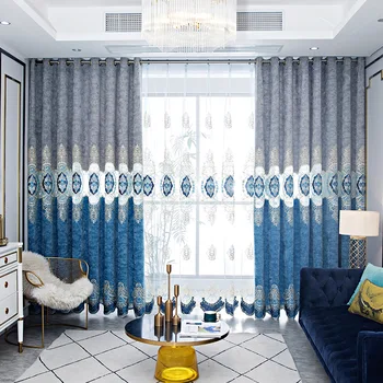 2023 Новая ткань Шторы в европейском стиле для гостиной Столовой Спальни Вышитые шторы Шторы для виллы Синие Французские окна