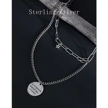 Серебряное ожерелье 925 пробы для женщин Ретро Мода Диск Письмо Ожерелье Пара подвесных украшений в стиле панк Ожерелье из стерлингового серебра