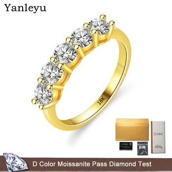 Yanleyu Настоящее Чистое Ювелирное кольцо из желтого Золота 18 Карат Класса Люкс с бриллиантом Муассанит 5шт 0,3 карата Обручальные кольца с бриллиантами для женщин Свадебный подарок