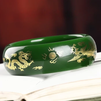 Материал внешней маски Браслет из яшмы и шпината Зеленого цвета, расширенный и утолщенный Женский браслет с драконом и Фениксом