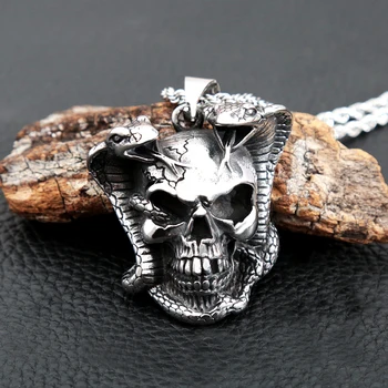 Готическое двуглавое ожерелье с подвеской в виде черепа Кобры, панк-ожерелье с цепочкой из нержавеющей стали, мужская и женская мода, ювелирные изделия, прямая поставка