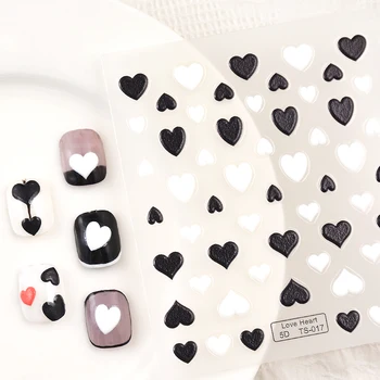 5D Черно-белые наклейки для ногтей с тиснением Love, украшения для ногтей, красочные цветочные наклейки, наклеиваемые на ногти, наклейки для ногтей с бабочками