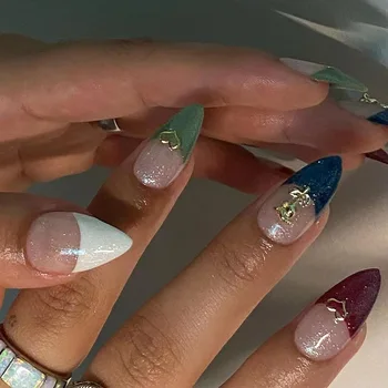 24шт Накладные ногти в стиле y2k с французским цветочным дизайном в стиле ретро, накладные накладные ногти, съемные носимые искусственные типсы для ногтей для девочек