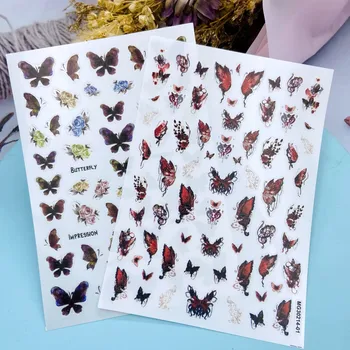 Новые наклейки для ногтей с темными цветами и бабочками, самоклеящиеся переводные наклейки, 3D слайдер, украшение наклейками своими руками