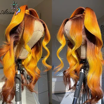 Омбре Джинджер 360 Полный парик с кружевом спереди Натуральный Волнистый Парик из человеческих волос для женщины, предварительно выщипанный Цветной HD Прозрачный Парик с кружевом спереди