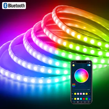 Bluetooth RGBIC Светодиодная Лента 220V Многоцветная 5050SMD IP67 Водонепроницаемая Гибкая Лента Dream Light 10M 25M 50M Smart Control для Дома