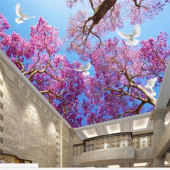 wellyu Пользовательские большие обои 3d романтический вишнево-белый голубиный небесный пейзаж потолок крыша закаленный papel de pared обои 3d обои