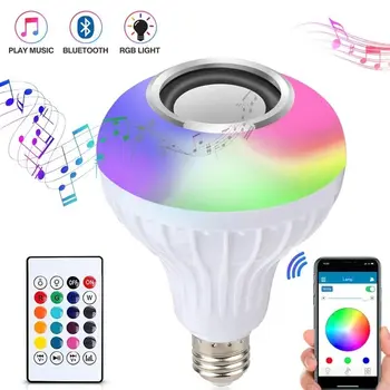 Музыкальная лампа Bluetooth с дистанционным управлением, светодиодная музыкальная лампа Rgb, красочная музыкальная лампа E27, светодиодная лампа с регулируемой яркостью RGB 12 Вт, светодиодная лампа для домашней вечеринки