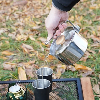 Походный горшок для кемпинга из нержавеющей стали Чайник для приготовления чая и кофе со складной ручкой для походов, пикника, кемпинга
