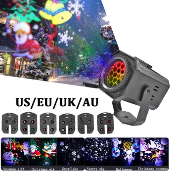 Лазерный Проектор Snowflake Christmas Party Lights LED Stage Light Вращающийся Рождественский Узор Наружное Праздничное Освещение Рождественский Декор