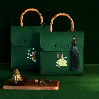 Креативная фетровая сумка в китайском стиле, фестиваль лодок-драконов, Подарочная коробка Zongzi, Ежегодная встреча С подарочной упаковкой, Красный Подарок