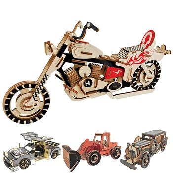 Поделки из дерева автомобиль мотоцикл 3D модель сборки игрушки доска деревянные головоломки доска модель автомобиля развивающие игрушки ремесло наборы украшение стола
