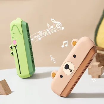 Детская Силиконовая губная гармошка с 16 отверстиями, Милый Мультяшный Музыкальный духовой инструмент, Игрушка для раннего развития Монтессори для просвещения ребенка